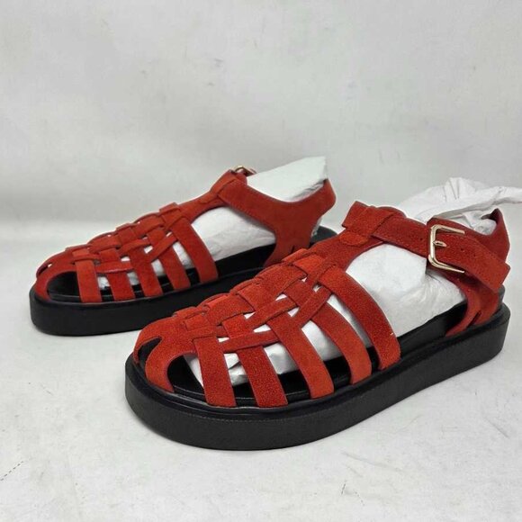 Women's EU 41 (US 10-10.5) By Anthropologie Footbed Fisherman Flats sandals red - Picture 8 of 11